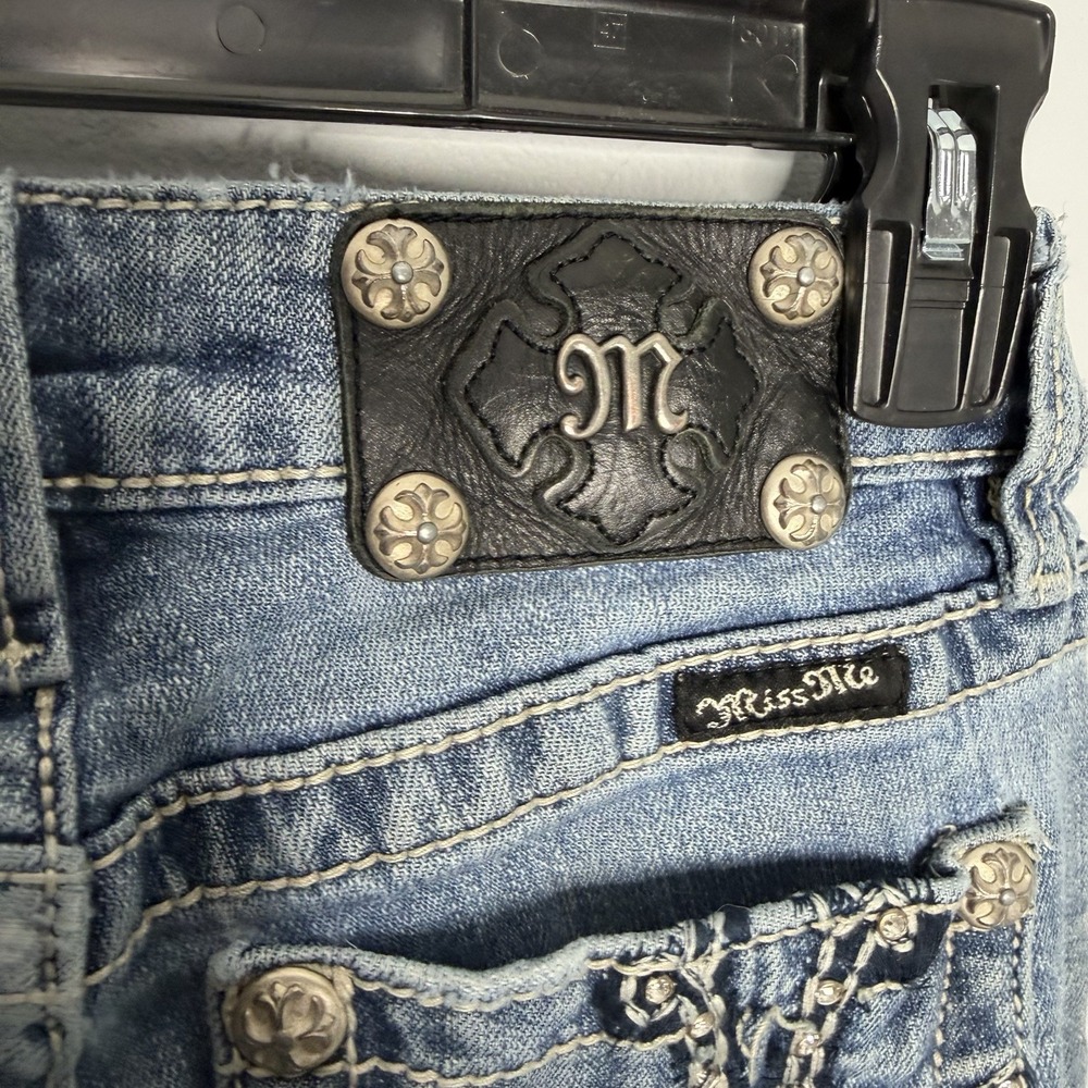 Miss Me Jeans Size 24 JP500gR Blue Studded Rhinestone Cross Boot Cut Y2K Low Ris - Picture 7 of 11